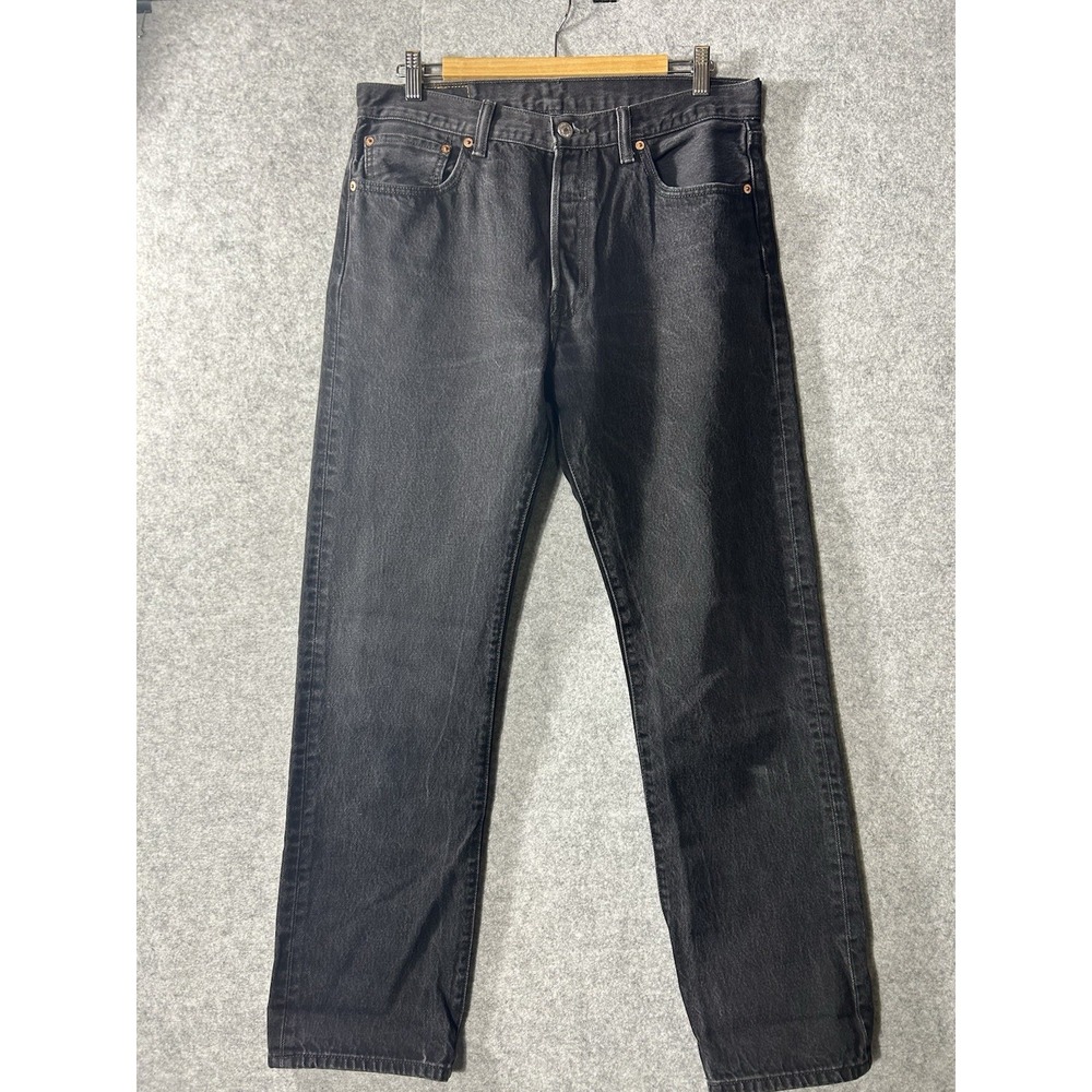Vintage Levi's 501 Black Jeans 34x32 Made Mexico Button Fly Faded Denim Y2K